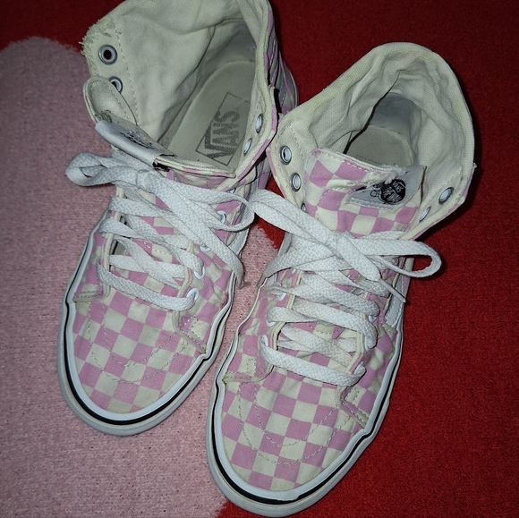 Vans Shoes - Vans Pink and White Checkered HiTop Sneakers 9